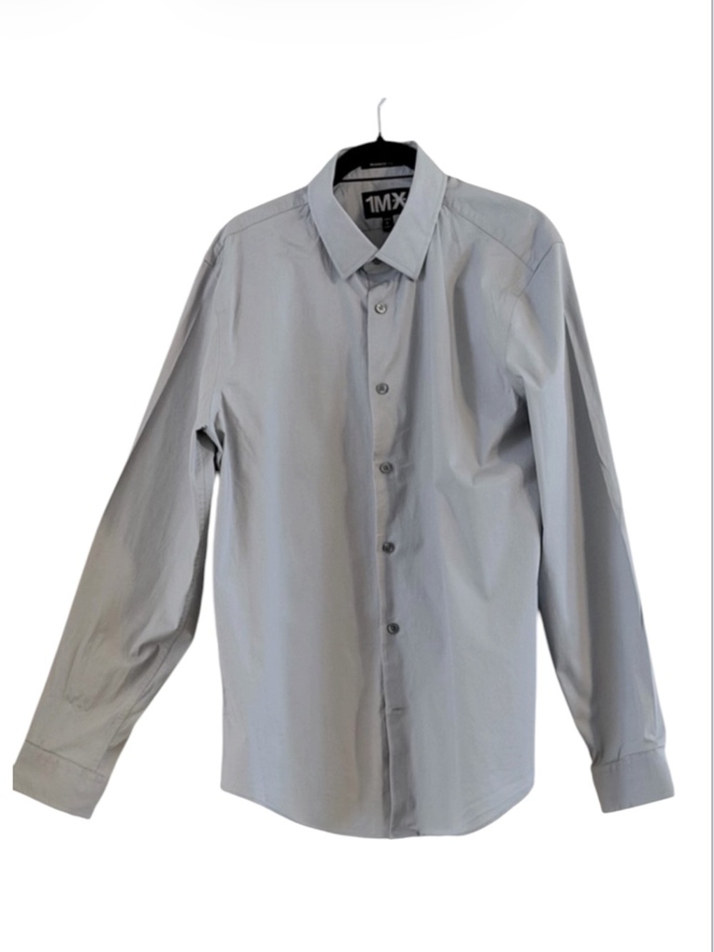 Express 1MX Men's Light Gray Button-Up Modern Fit Dress Shirt Neck 16.5